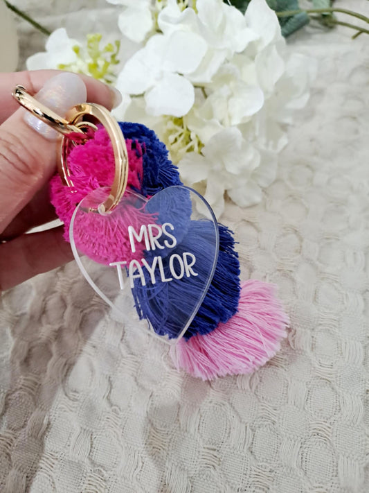 Teacher Tassel Keyring - Heart