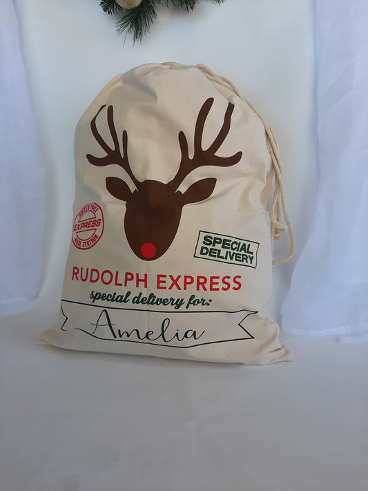 Personalised Christmas Santa Sack- Reindeer